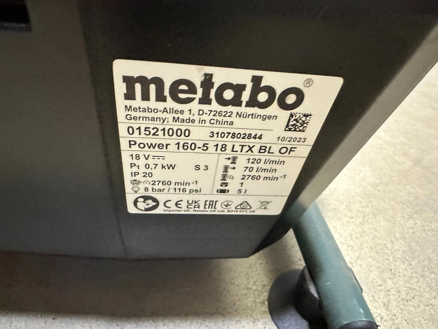 metabo power 160-5 LTX BL OF Akku-Kompressor 18V 8 bar Druckluft Power Nr.150 4061792152816
