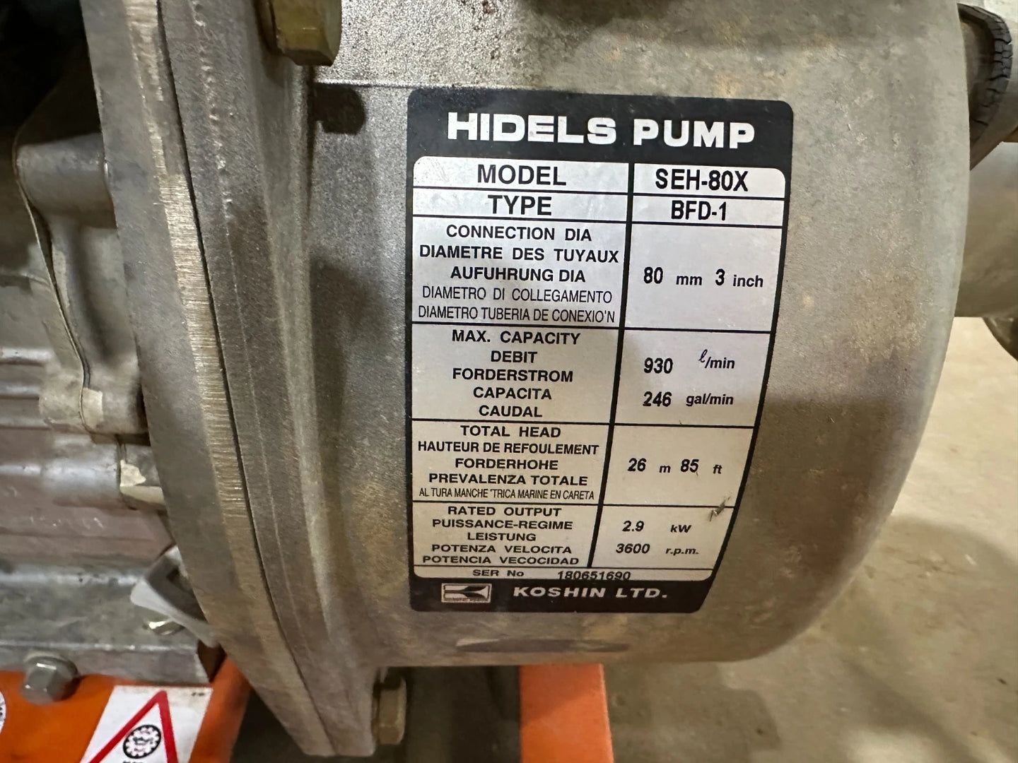KOSHIN Japan Benzin-Brauchwasserpumpe 3" SEH-80X 1100 L/min,Honda Motor Wacker