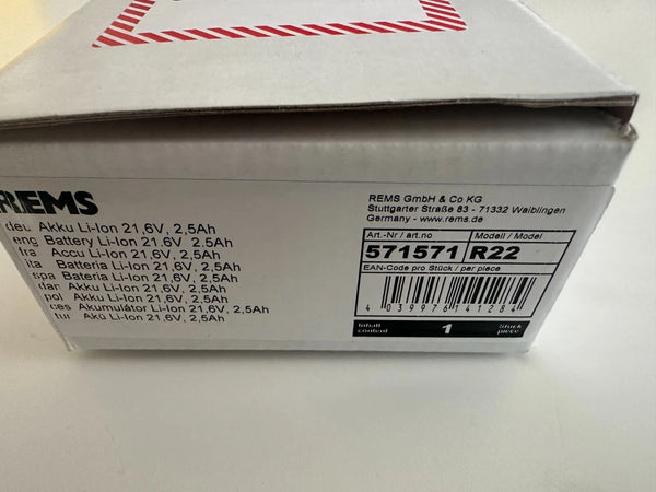 Rems Akku Li-Ion 21,6 V 2,5 Ah 571571m für V22 Press 4039976141284
