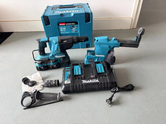 compare product Makita DHR  281 + DX 09  mit Akku/Ladegerät 36V  mit 2x 18V 5.0Ah Akkus