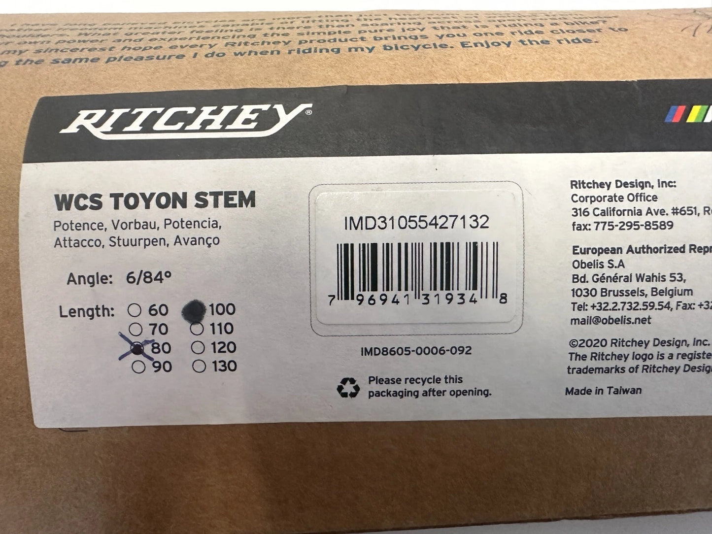 Ritchey WCS SPEELGOEDSTEM